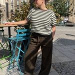 Pantalon en coton côtelé à lien