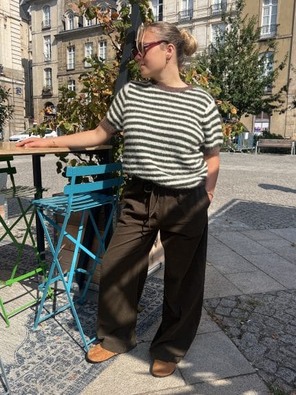 Pantalon en coton côtelé à lien