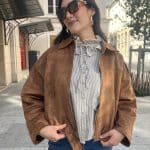 Veste courte oversize effet suédine avec ceinture