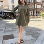 Robe chemise droite à empiècement et col tunisien