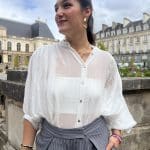 Blouse fluide gaufrée à manches 3/4