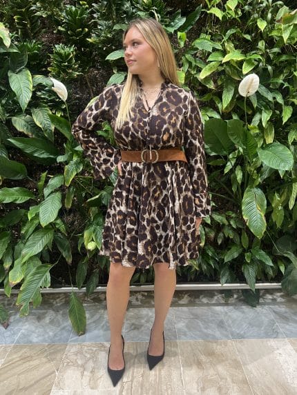 Robe courte évasée à motif léopard