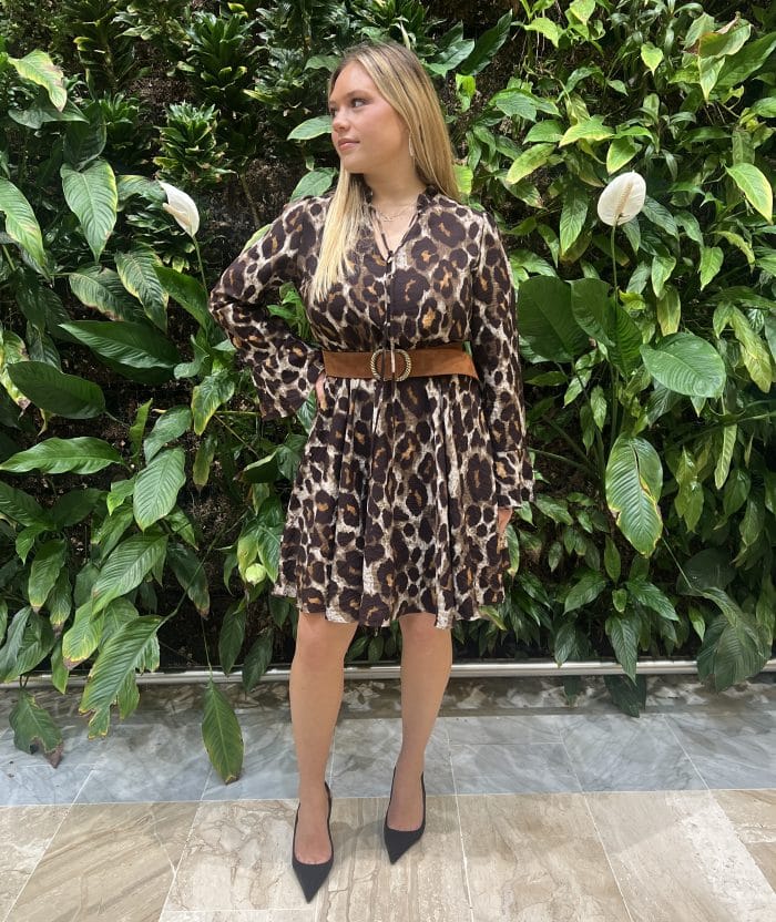 Robe courte évasée à motif léopard
