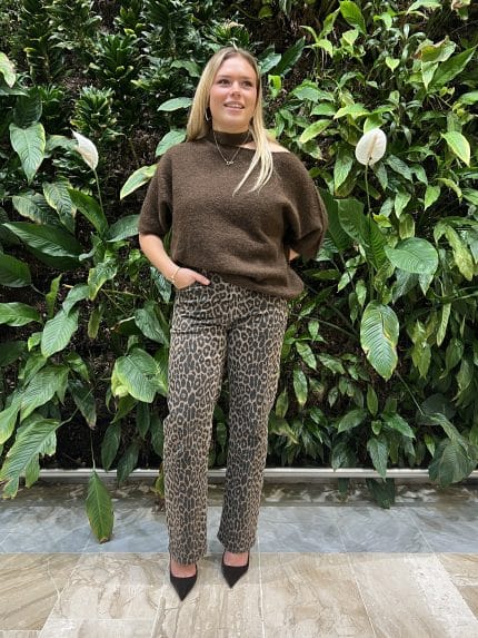 Pantalon droit à motif léopard